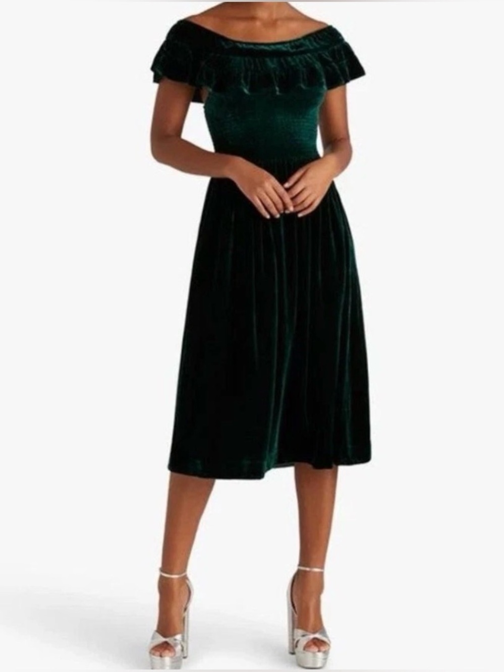 HILL HOUSE Home The Akilah Nap Dress in Emerald Green Velvet Size Small